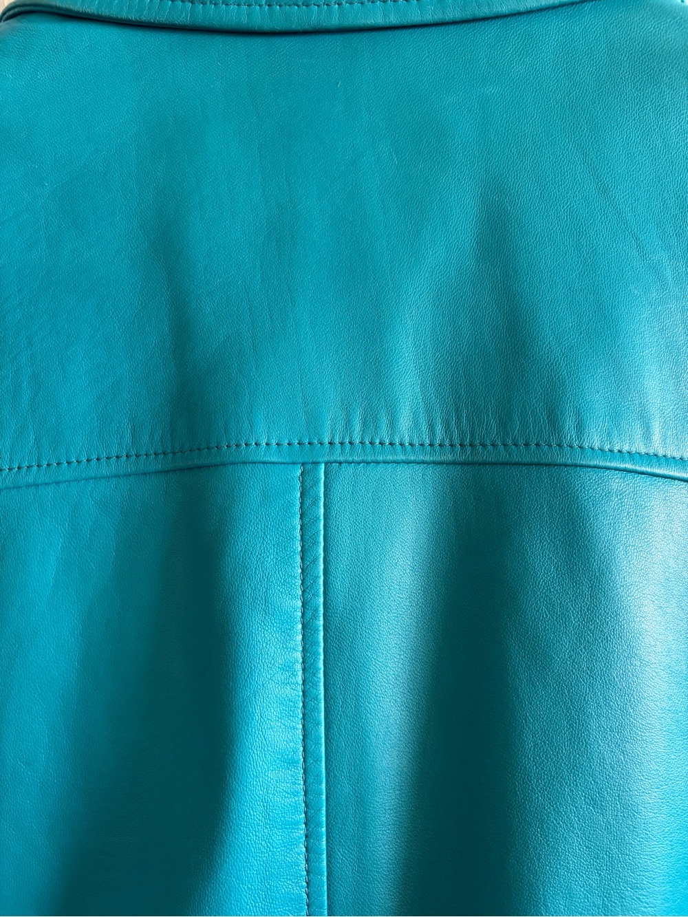 VINTAGE RALPH LAUREN Made in USA Teal Leather Jacket Size 8 - Picture 10 of 10
